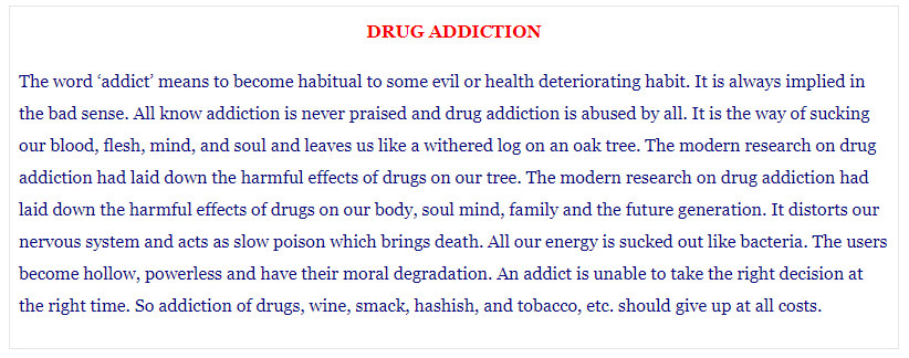 Write a short paragraph on Drug addiction 200-300 words