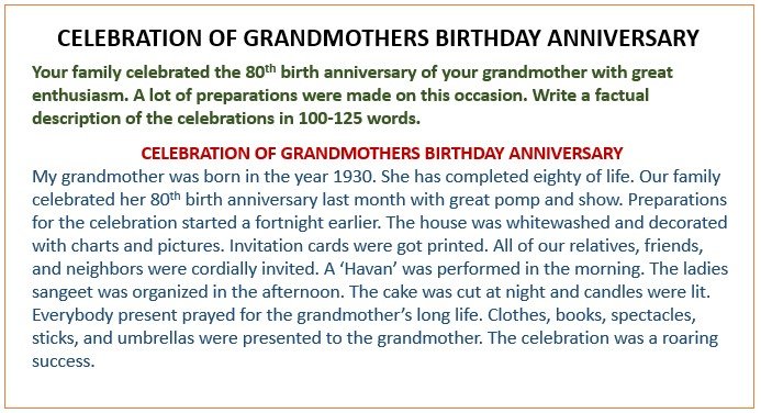 Short Paragraph Essay on Celebration of grandmothers birthday anniversary