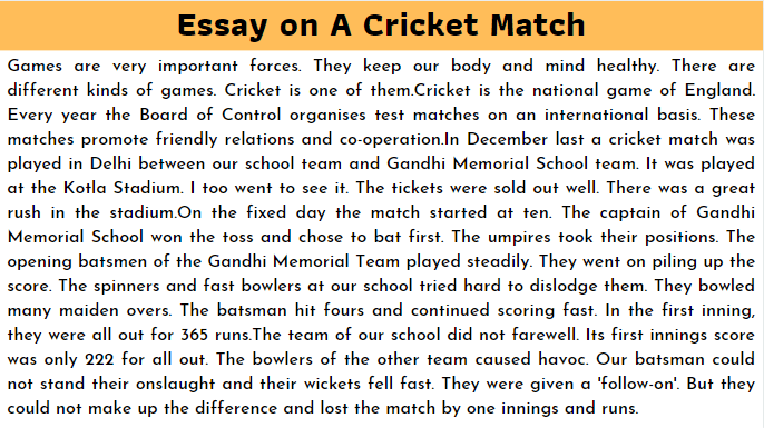 essay writing about cricket