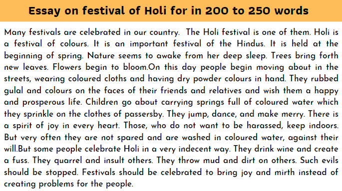 essay about holi in 250 words