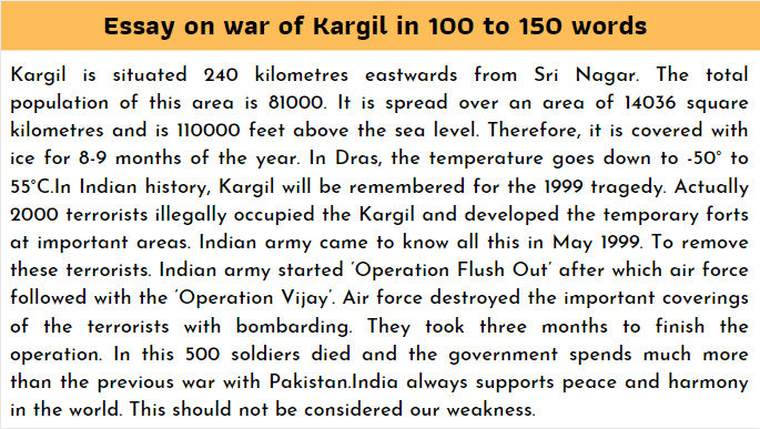 essay on kargil war in english 150 words