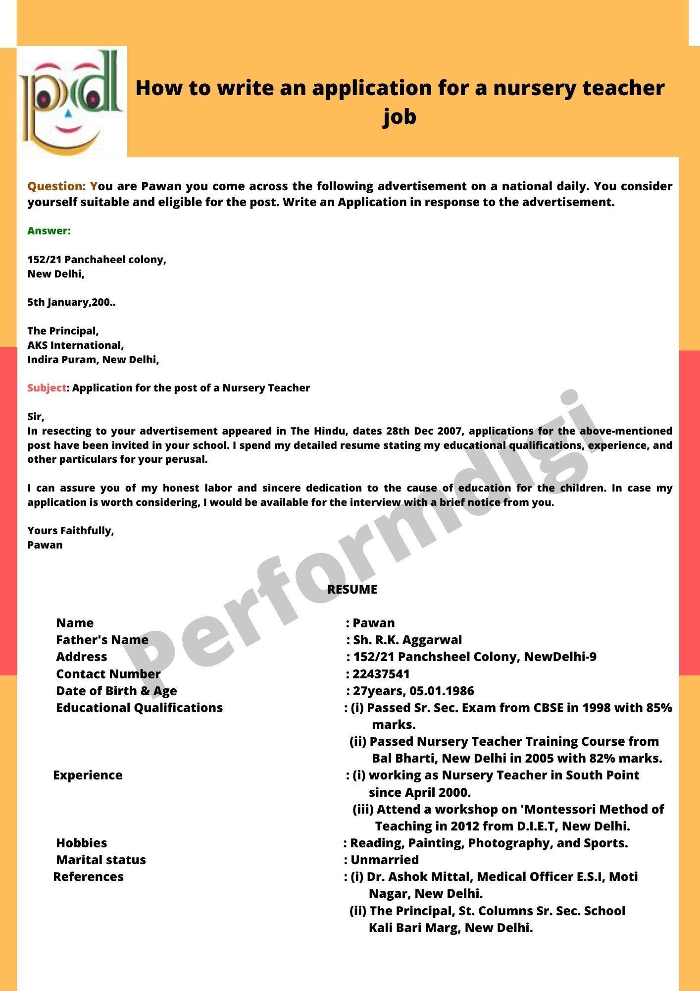 how to write application letter for nursery school