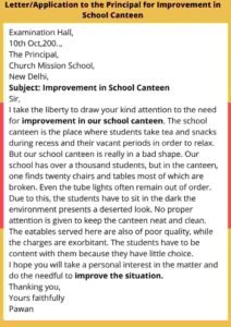 Letter Application to the Principal for Improvement in School Canteen