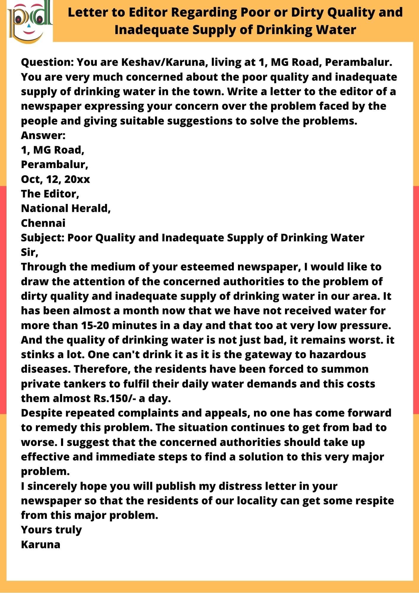 letter-on-poor-quality-and-inadequate-supply-of-drinking-water