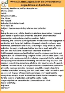 Write a Letter on Environmental degradation and pollution