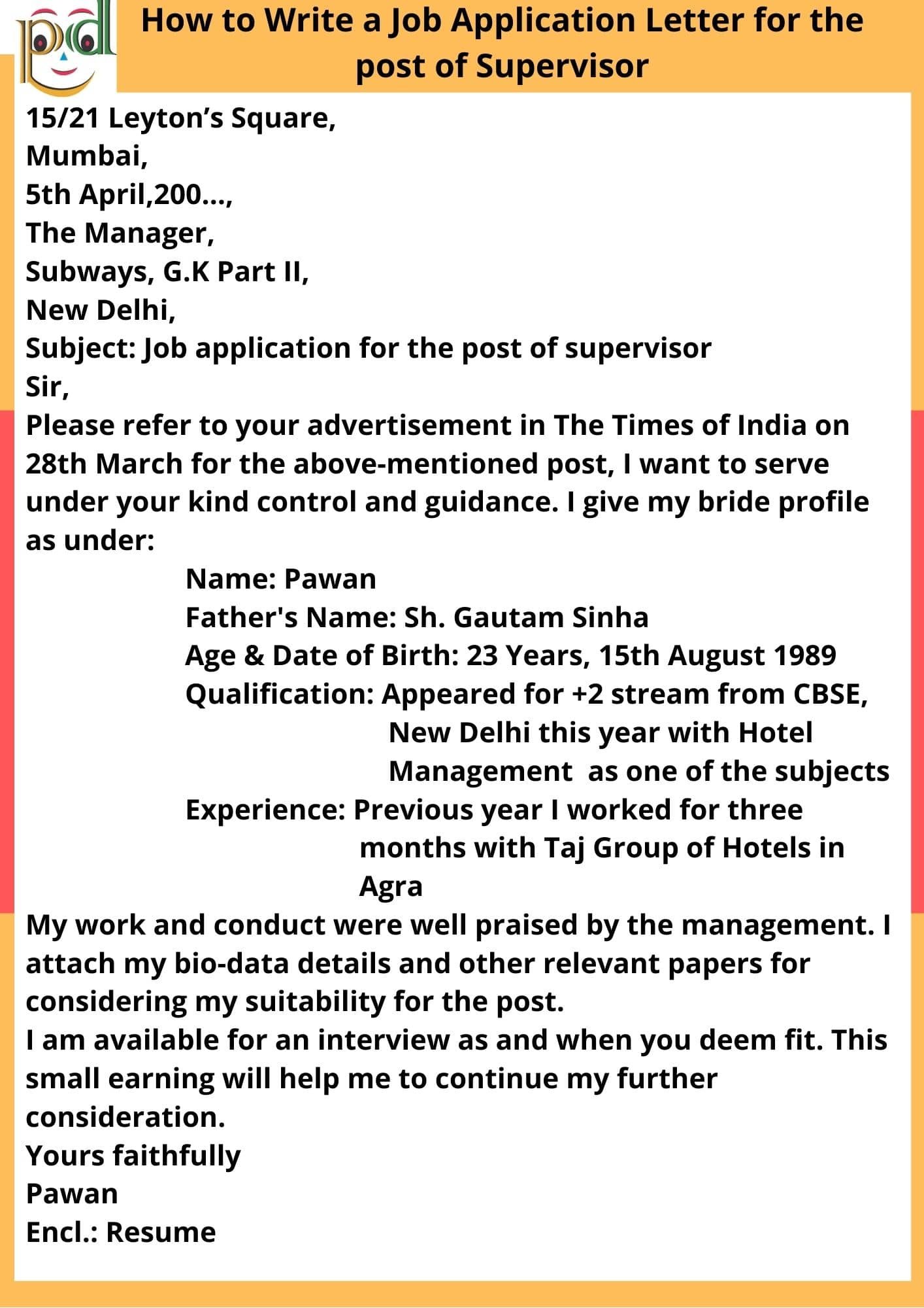 application letter for the post of senior manager