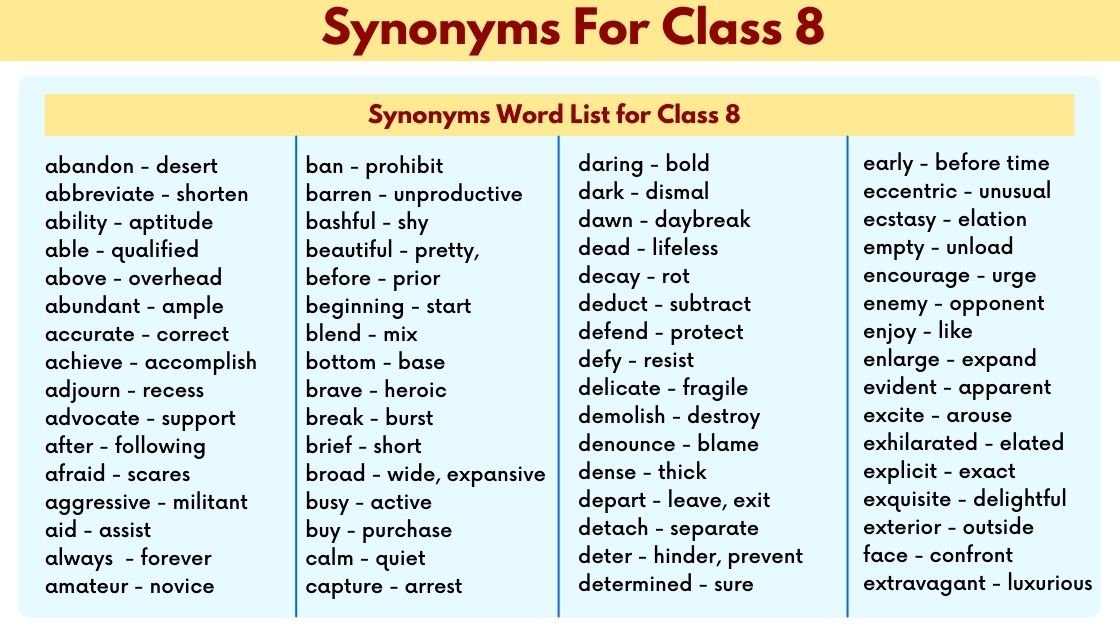 Synonyms For class 8