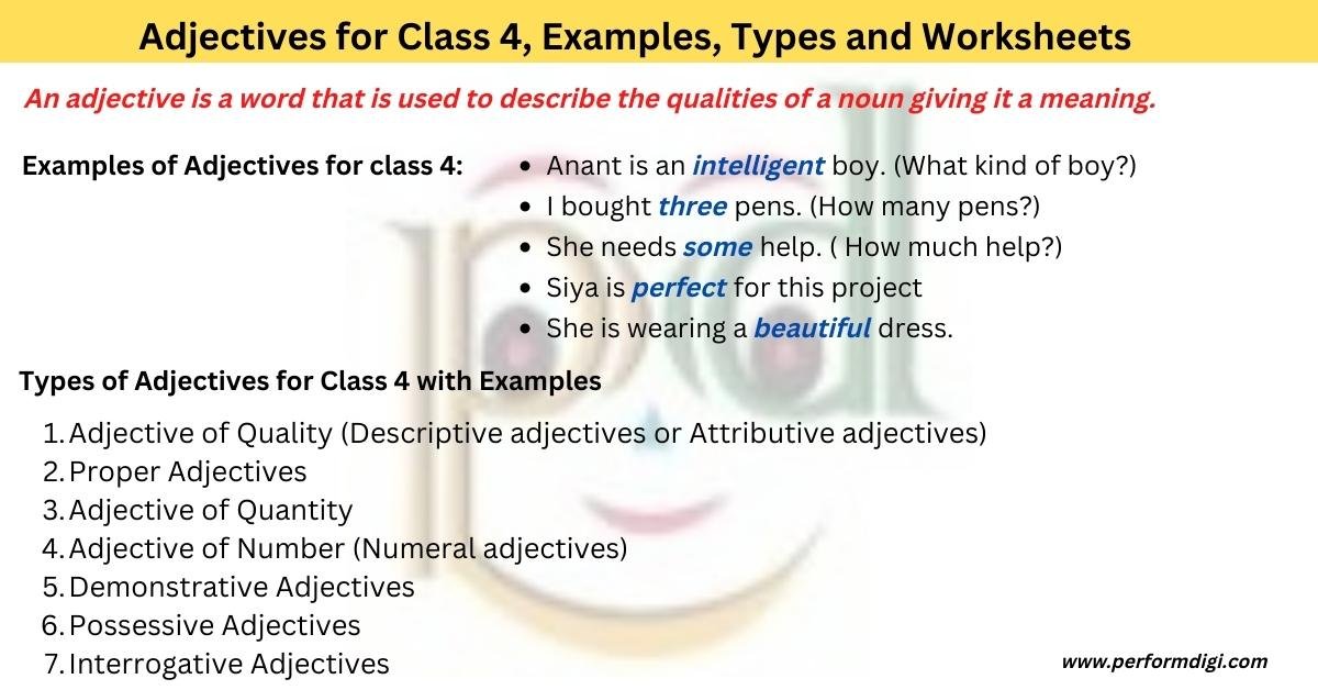 Worksheets Of Adjectives For Class 4th