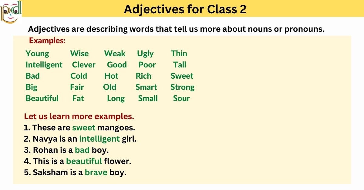 Adjectives For Class 2 Examples Worksheet Pdf