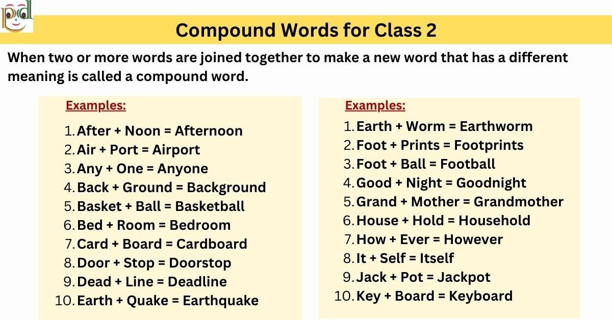 Compound Words For Class 2 Examples Worksheet Pdf