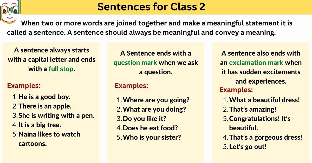 Sentences For Class 2 Examples Worksheet PDF