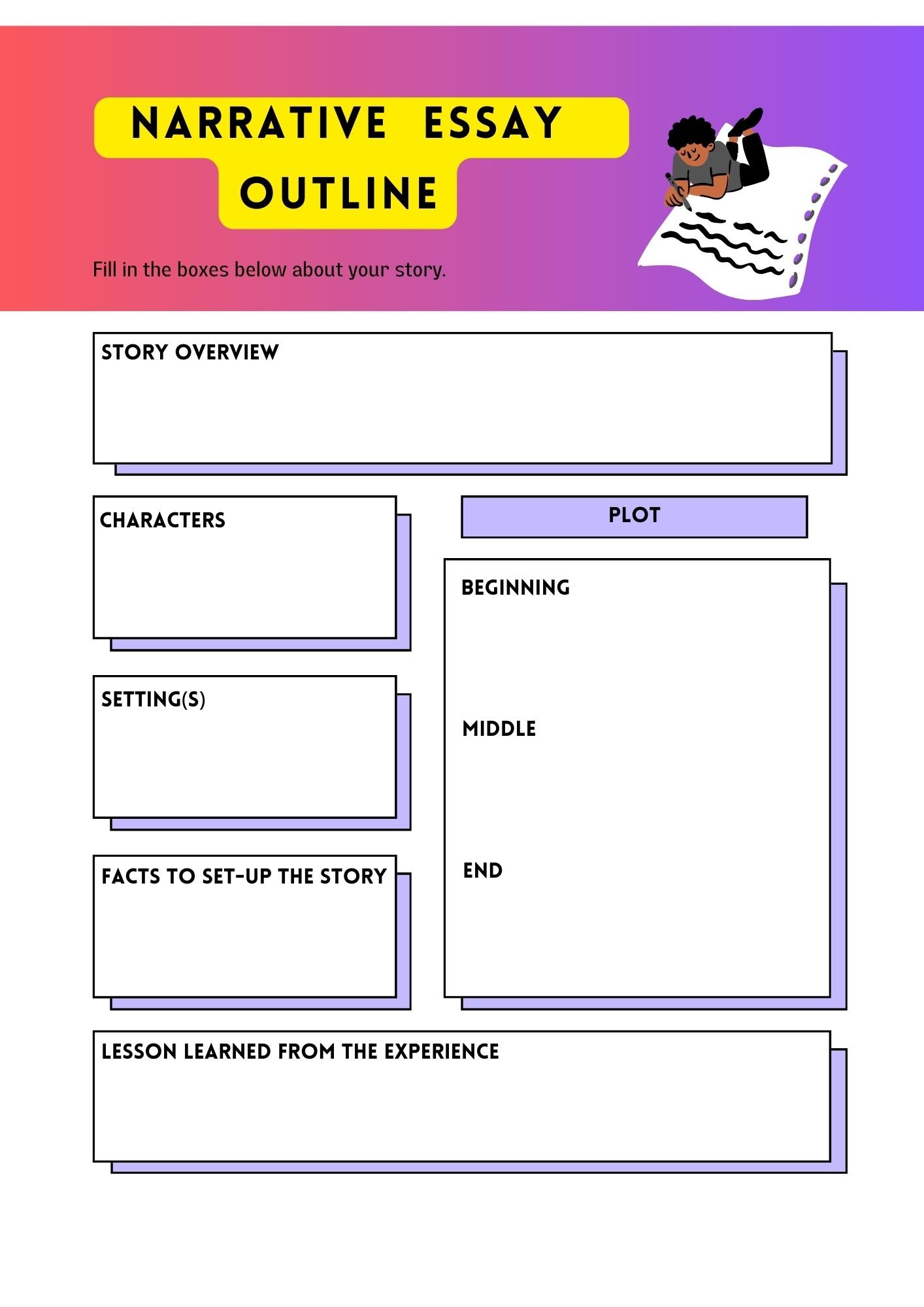 Purple Simple Personal Narrative Outline Worksheet – PERFORMDIGI